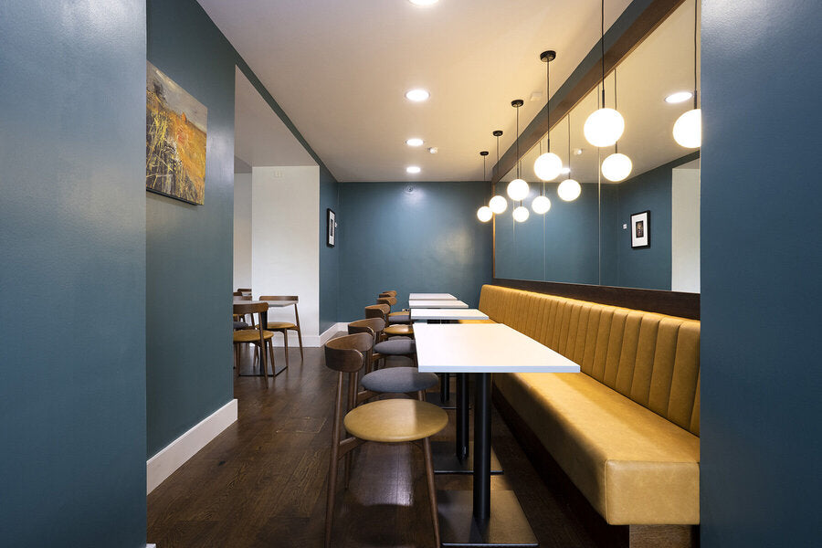 Partition with vertical slats and MDF base